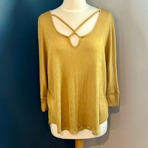 Blu Pepper Mustard Crisscross Neck Blouse | Boho Keyhole Top